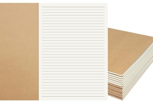 YBCPACK 12 Pack A4 Lined Subject Notebooks, Kraft Brown Cover Journal Notebook Bulk, 21 x 29.7cm-Plain Paper Notebooks for Memo Diary, Students, Travelers, Office-60 Lineded Pages/30 Sheets