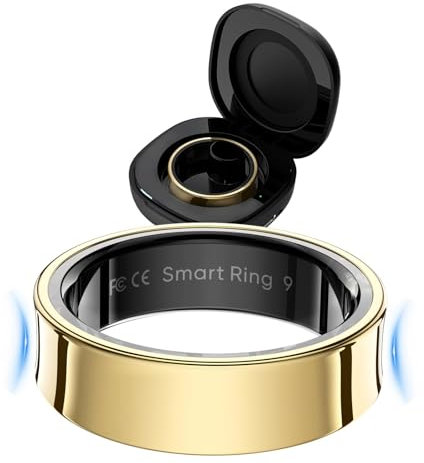 findtime Smart Ring Smartringe Herren Damen Smart Ring Android Fitness Ring Schlaftracker Herzfrequenz SpO2 Messer HRV-Monitor Periode-Erinnerung Kalorie Distanz-Tracking Schrittzähler, Golden13