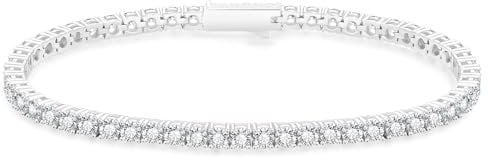 KRKC&CO Tennisarmband Armband Damen, 3mm Tennis Armband Weißgold beschichtet, Zirkonia Kristall Armbänder Silber Iced Out, Hochzeit Geburtstag Geschenk für Frauen Mädchen [Größe 19cm]
