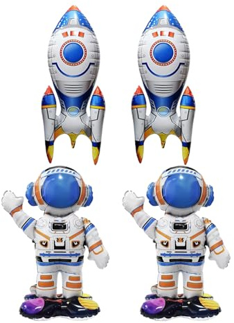 HDGSAFD 2 Stück Astronautenballons Und 2 Stück Raketenballons, Kreative Formballons, Kinderspielzeugballons, Partydekorationsballons
