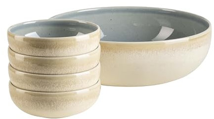 MÄSER, Serie Candy, Schüssel Set bestehend aus 5 Schüsseln, Perfekt für Müsli, Salate oder Snacks, moderne runde Form, Pastellfarben, hergestellt in Portugal, Steinzeug, Blau