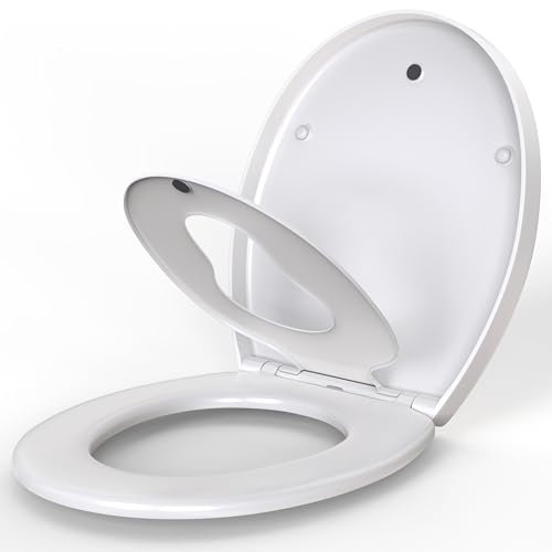 Premium Family Toilet Seat Urea Formaldehyde Soft Close Toilet Seat with Detachable Child Seat, Magnetic Toilet Lid with Quick Release and Adjustable Hinges, O Shape Toilet Seats for Toddlers Adults