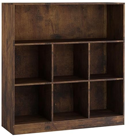 URBNLIVING Wide Wooden 7 Cube Bookcase Storage Unit (Rustic Brown, Wide)