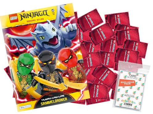 Bundle mit Lego Ninjago Serie 10 BLUTMOND (2025) Trading Cards - 1 Leere Sammelmappe + 50 Verschiedene, zufällige Karten + Exklusive Collect-it Hüllen