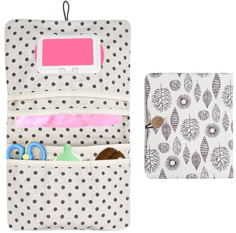 Nicrulp Organizador Pañales Portátil, Bolsa de Pañales 2 en 1 y Bolsa de Cosméticos, Porta Toallitas, Cambiador Plegable para Viajes, Organizador para Bebés Reutilizable (18×21cm)