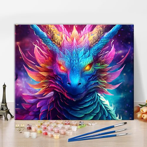 TISHIRON Malen nach Zahlen für Erwachsene - Drachen und Tiere auf Leinwand mit Acrylfarben und Pinseln - Buntes Kunsthandwerk 40 x 50 cm (Rahmenlos)