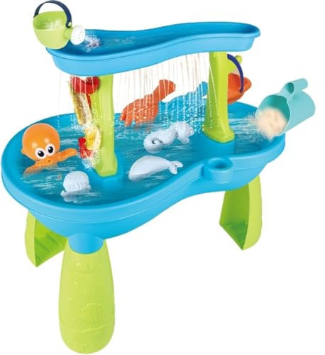 Fun Beach Toys series Kinder Wasserspieltisch mit Oktopus, 18-teiliges Spielset, Wasserspielzeug für Innen & Außen, Blau-Grün