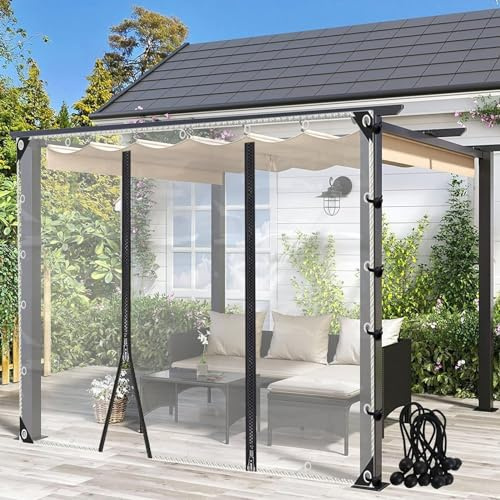 Transparente PVC-Vorhänge für den Außenbereich, wasserdicht, mit Reißverschluss-Tür, für Pergola, Terrasse, Veranda, Pavillon, transparente Plane, Seitenteile, 2 x 2 m