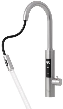 Fudeer 3.3kW 220V Pull-Out Instant Electric Hot Water Tap Stainless Steel | Instant hot water,easy install,Digital Display with 360°Rotation & 10″Pull-Out Hose and 2 Spray Modes