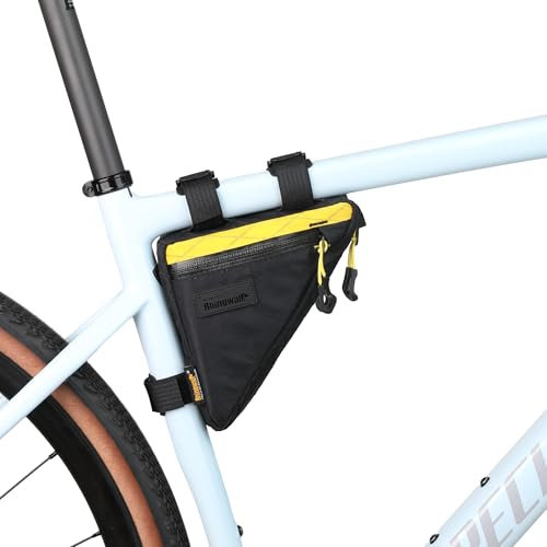 Rhinowalk Fahrrad-Dreieckstasche 0,9L – wasserdichte Rahmentasche mit YKK-Reißverschlüssen, Mehrfachfächern & schlankem Design – Kein Kontakt mit den Beinen – Gelb