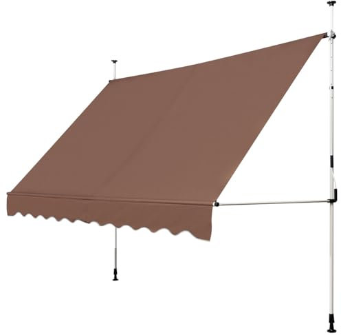 RELAX4LIFE Tenda da Sole per Esterno con Morsetto senza Forare, Telaio Telescopico, Telo Anti-UV, Altezza e Inclinazione Regolabile, Ideale per Balcone e Terrazzo (Marrone, 300x175cm)