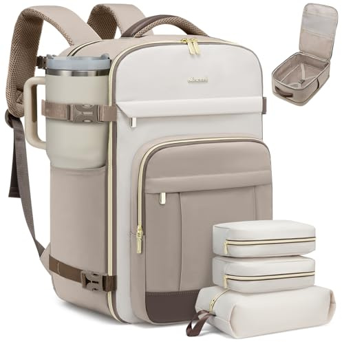 LOVEVOOK Rucksack Handgepäck Flugzeug, 50L Groß Reiserucksack Damen | Wasserdicht Travel Backpack für 18 Zoll Laptop, Kofferrucksack für Reise Arbeit Geschäftsreise Business Weekender, Khaki