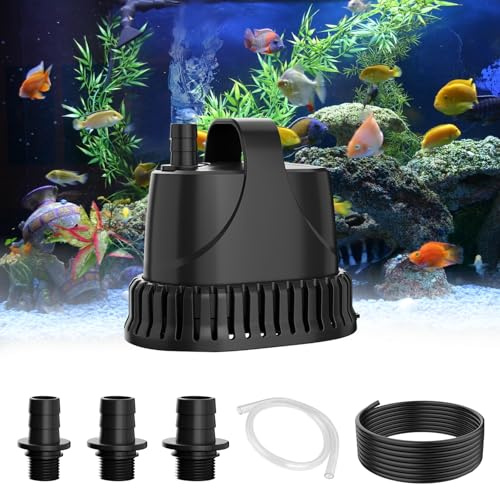SMOOL 800L/H 15W Water Pump High-Flow Quiet Submersible Pond Pump with 3m Cord for Aquarium/Fountain/Pond/Fish Tank, Includes 3 Suction Cups & 2 Nozzles(13/16mm) (15, Watts)