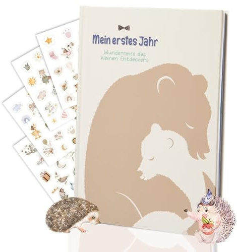 Babyalbum Mein erstes Jahr – 28,5x21cm Babytagebuch & Erinnerungsbuch Baby im niedlichen Igel-Design | Geschenkidee zur Geburt & Babyparty