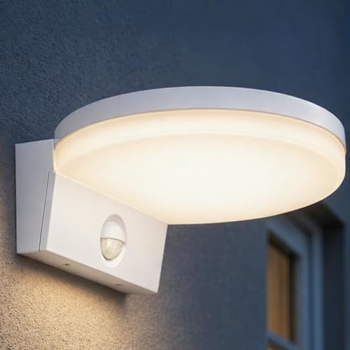 Miratic Aussenlampe Mit Bewegungsmelder PIR 1300lm IP65 4000K Gartenleuchte Ideal für Garten und Einfahrtbeleuchtung (Weiß)