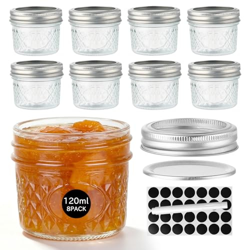 OAMCEG 8 Stück Einmachgläser mit Deckel, Marmeladengläser 120ml,Mason Jar