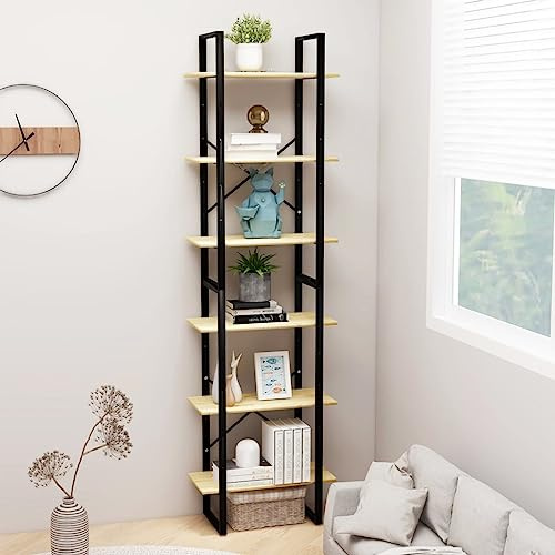 ZycaXzCrons Standregal Kiefer Massivholz 60x30x210 cm schmal hoch für Bücher Deko Pflanzen Robustes Metallgestell Modernes Design für Wohnzimmer Küche Keller Büro