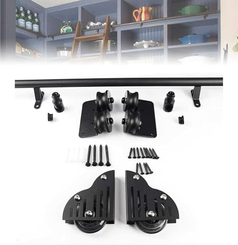 Heavy Duty Black Steel Sliding Ladder Hardware Kit - Adjustable Track 3.3 to 20 ft for Loft, Library, Home Interiors - Easy Installation (Ladder Not Included)