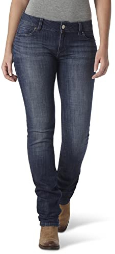 Wrangler Women's Western Mid Rise Stretch Straight Leg Jean, Dark Stone, 5W x 34L
