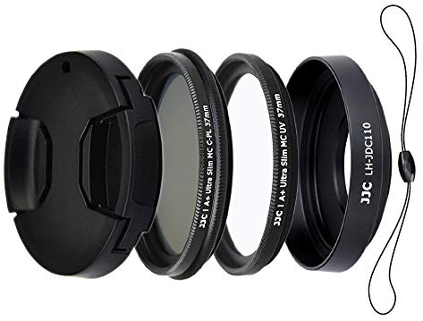 JJC 4-Piece Gegenlichtblenden-Set Kompatibel mit Canon G1X Mark III | Aluminium Metall-Gegenlichtblende, MC UV- & CPL-Filter, Objektivdeckel mit Kordel, Komplettes Set