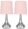 MiniSun | Modern Chrome Teardrop Touch Table Lamps with Pink Fabric Shades | Table Lamps, Home Décor & Improvement Essential | Set of 2 | Includes 5W LED Bulbs [3000K Warm White]