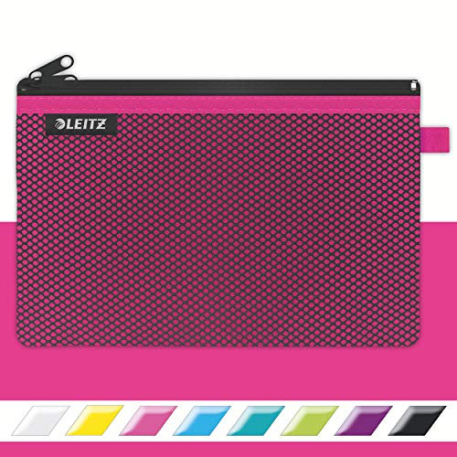 Leitz WOW Mäppchen mit 2 Fächern, Leichtläufiger Reißverschluss, Abwaschbar, Ideal zur Organisation, Größe L, 23 x 15 cm, Pink, 40130023