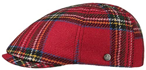 LIERYS Stewart Wool Check Flatcap Herren – Made in The EU – Aus 100% Wolle – Schlägermütze gefüttert mit Baumwolle – Verschiedene Größen (54-63 cm) – Herrencap Herbst/Winter rot XL (60-61 cm)