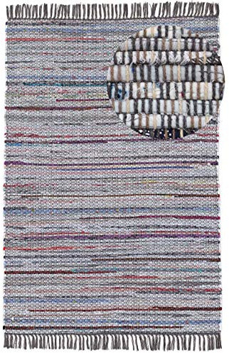 carpetfine Flickenteppich Kelim Chindi Grau 60x110 cm | Fleckerlteppich aus Baumwolle für Wohnzimmermit Fransen