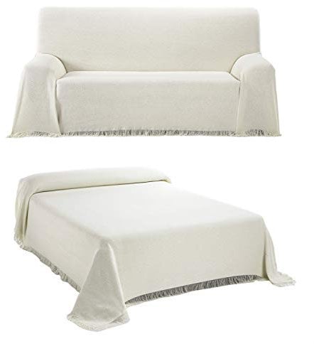 BEAUTEX Tagesdecke - Wohnzimmer Decke aus Baumwolle, Praktischer Überwurf als Sofadecke oder Couchdecke - Bed Throw Blanket - Hochwertiger Bettüberwurf in Ecru, 230 x 260 cm