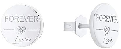 s.Oliver Ohrstecker 925 Sterling Silber Damen Ohrschmuck, mit Zirkonia synth., 1 cm, Silber, Love, Kommt in Schmuck Geschenk Box, 2031411
