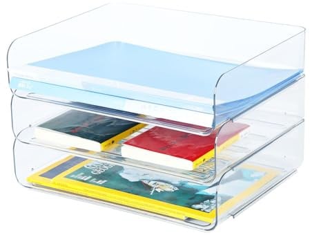 3-stöckige Ablagekorb für A4, Dokumentenablage aus PET Kunststoff, Briefkorb, Briefablage Organizer(3pcs, Transparent)