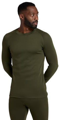 Mountain Warehouse Talus Mens Thermal Baselayer Top - Quick Drying Jumper, Easy Care, Long Sleeves, Sweater, Breathable, Lightweight, High Wicking - Spring Summer Khaki (Round Neck) L