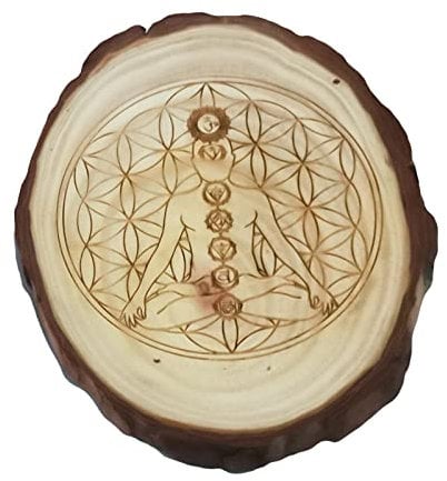 GORGECRAFT 3.9 pulgada Buda Flor de la Vida Arte de Pared Naturaleza Madera Tablero de Rejilla de Cristal Geometría Sagrada Decoración de Pared Meditación Chakra Arte de Madera Yoga Regalos