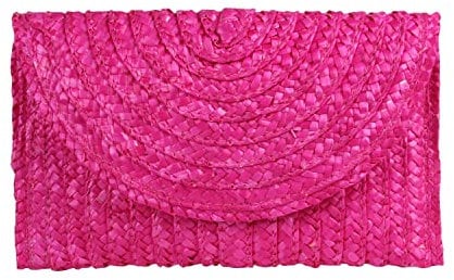 EVEOUT Carteras de Mano Clutches de Paja Tejida para Mujer Monedero de Verano Bolsa de Vacaciones en la Playa Rosa roja