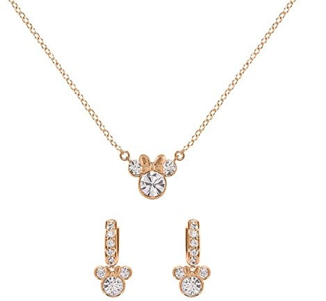 Disney Minnie Mouse Halsketten-Set Mutter und Tochter, zweifarbig, Zirkonia, Einheitsgröße, Messing, Einheitsgröße, Messing, Kristall