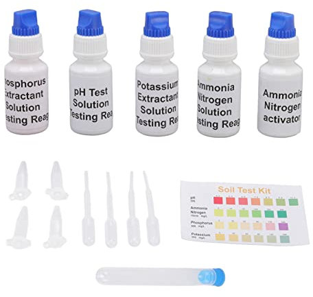 Kit per Test del PH Suolo, Kit Analisi del Terreno, Kit Analisi Azoto Terreno, Soluzione Liquida Suolo Azoto Fosforo Potassio Misurazione Multifunzionale Giardinaggio Agricoltura Liquido Prova Terreno