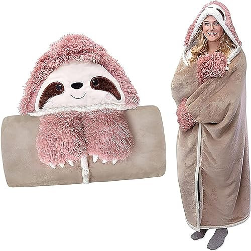 TDDKFB Kuscheldecke mit ärmeln und Kapuze - Faultier Geschenk für Frauen,Decke mit ärmeln Tragbare Decke Kuscheldecke Flauschig Faultier Sofadecke Geburtstagsgeschenk,Hochzeitsgeschenk An meine Frau