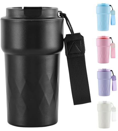 SUPPRUI Travel Mug, 510ml Insulated Coffee Cup with Leakproof Lid,Reusable Travel Coffee Mugs - Car Coffee Cup,Double Walled Stainless Steel Thermal Mugs for Hot Cold Drinks(Black)