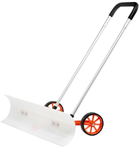 VEVOR Pala Neve con Ruote Larghezza Lama 94cm per Vialetto Ingresso di Porta Marciapiedi, Spintore di Neve con Ruote per il Vialetto, Spazzaneve a Rotelle Pala da 94cm Manico in Alluminio a Forma di U