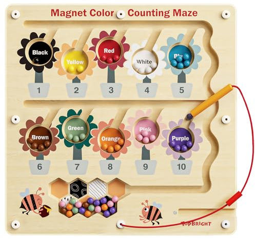 TOP BRIGHT Magnetspiel Labyrinth für Kinder ab 3 Jahren - Motorikspielzeug 3 4 5 Jahre Montessori Spielzeug Holz Farben Lernen Sortierspiel Magnete Kinder Geschenk Mädchen Junge – Honigsammeln
