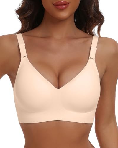 HORISUN Wireless Push Up Full Coverage Bra for Women Seamless Bras with Soft Support Comfort T Shirt Bralette (Nude,XL)