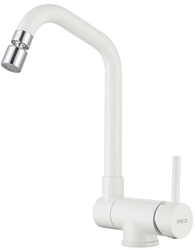 ONECE Vorfenster Küchenarmatur Beige, Klappbar Wasserhahn Küche mit 2 Strahlarten, Vorfenstermontage Armatur mit 360° drehbar, Falten Mischbatterie für die Küche
