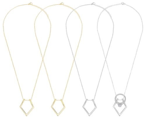 FINGERINSPIRE 4 Stück Rhombus Ringhalter Halskette 46 cm Silberfarben Goldene Farbe Lange Ringhalter Halsketten Aus Zinklegierung Mit Edelstahlketten Schmuck Für Hochzeit Verlobung Mutter Ehefrau