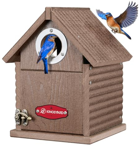 Kingsyard Vogelhaus aus Recyclingkunststoff für den Außenbereich – Wetterfester Nistkasten mit Sichtfenster und Raubtierschutz für Blaumeisen, Zaunkönige und Schwalbenfinken, Braun