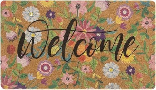 CaySep Floral Welcome Mats Flower Coir Door Mat Colorful Spring Door Mat Indoor Entrance Cute Decorative Outdoor Doormats Non Slip Outside Door Mats for Front Door Rugs 43 * 74cm