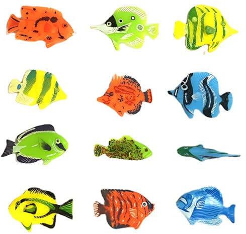 MenYiYDS 12 Pcs Aquarium-Kunststofffische, künstliche schwimmende Fischstatue, realistische bewegliche Fischdekoration, Tropische Fischdekoration, Aquarium-Badeornamente (zufälliger Stil)
