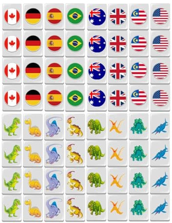 Yabauuop Sea-side Escape Game Blocks Mahjong Sets- Mahjong Game Set Flag And | 65 Tiles National Flag Design Mahjong