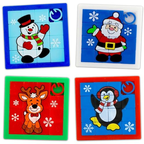 4 Stück Schiebepuzzle,Weihnachten Schiebe Puzzle,Schiebepuzzle | Kleinigkeiten für Adventskalender, Es gibt Elch,Schneemann,Weihnachtsmann und Pinguin, für Weihnachten eignen