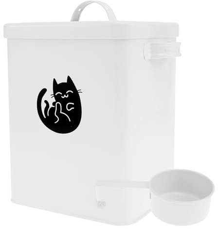 Sutowe Cat Food Container Metal Treat Tin Pet Food Storage Bucket with Airtight Lid and Scoop Vintage Large 6L Cat Food Organiser for Dry Food