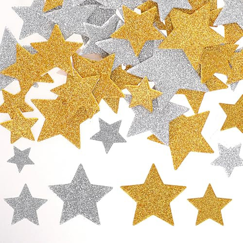 300 Stück Sterne Moosgummi Sticker, Gold Silber Glitzerstern Aufkleber Selbstklebend Stern Glitzer Sticker Glitter Schaumstoff Sticker Moosgummi-Aufkleber Stern Für DIY Basteln Gestalten